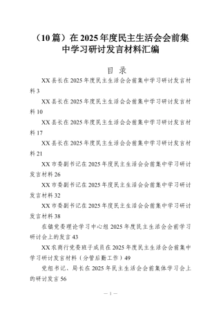 （10篇）在2025年度民主生活会会前集中学习研讨发言材料汇编.docx