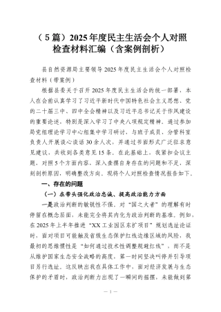 （５篇）2025年度民主生活会个人对照检查材料汇编（含案例剖析）.docx