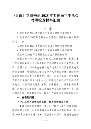 （3篇）党组书记2025年专题民主生活会对照检查材料汇编.docx