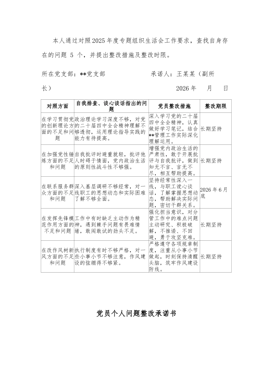 （7篇）2025年组织生活会党员个人问题整改承诺书汇编.docx_第3页