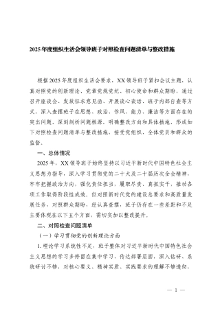 2篇2025年度组织生活会领导班子对照检查问题清单与整改措施.docx