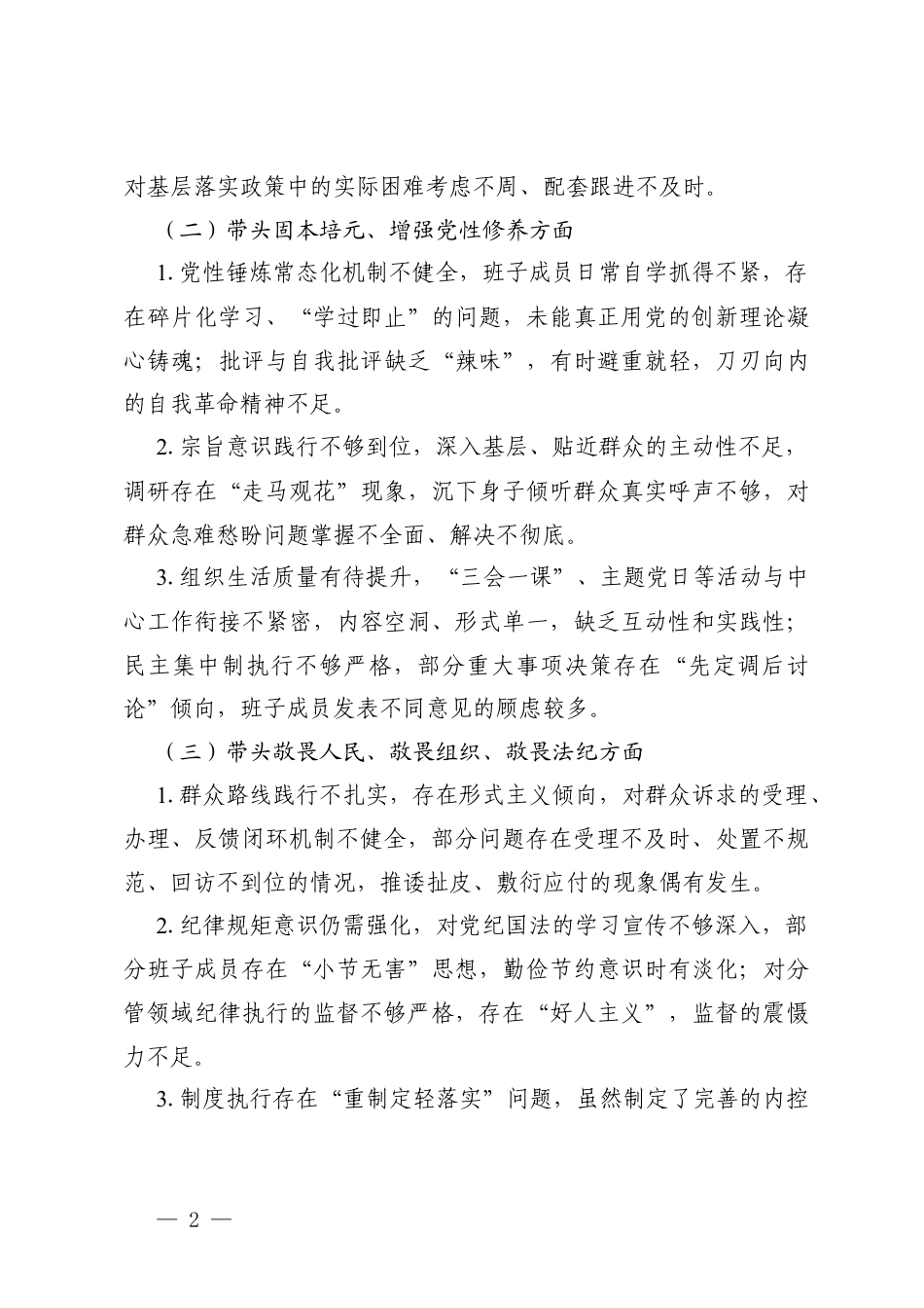 2025年度组织生活会领导班子对照检查问题清单与整改措施.docx_第2页