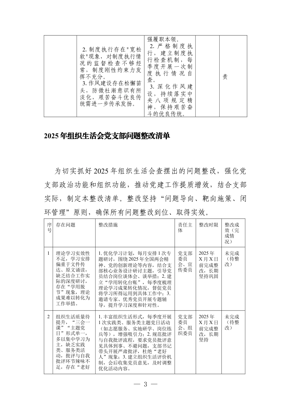 2篇2025年组织生活会党支部问题整改清单.docx_第3页