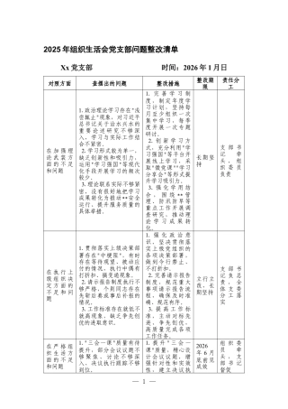 2篇2025年组织生活会党支部问题整改清单.docx