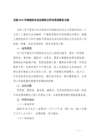 2篇支部2025年度组织生活会和民主评议党员落实方案.docx