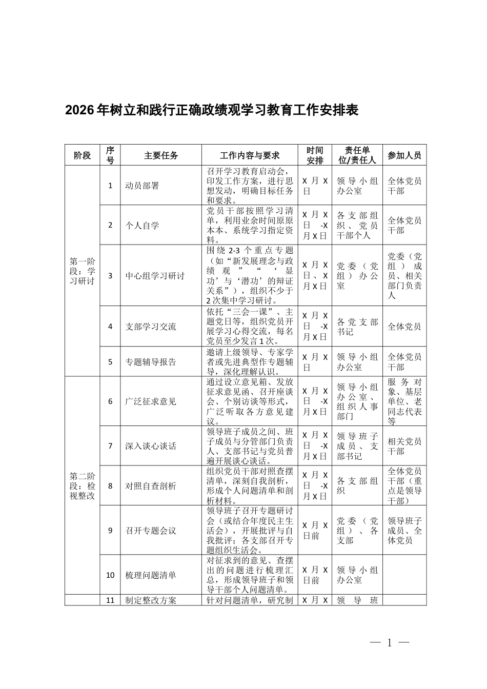 2篇 2026年树立和践行正确ZJG学习教育工作安排表.docx_第1页