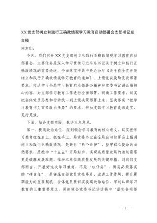XX党支部树立和践行正确ZJG学习教育启动部署会支部书记发言稿+党支部树立和践行正确ZJG学习教育学习计划.docx