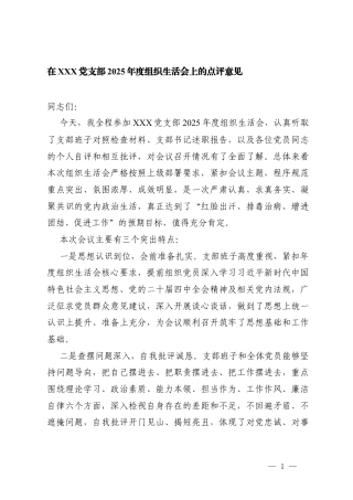 2篇在XXX党支部2025年度组织生活会上的点评意见.docx