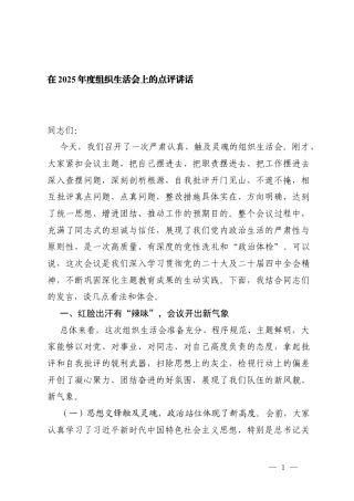 在2025年度组织生活会上的点评讲话 3篇.docx