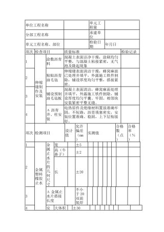 混凝土止水、伸缩缝和排水管安装工序质量评定表.docx