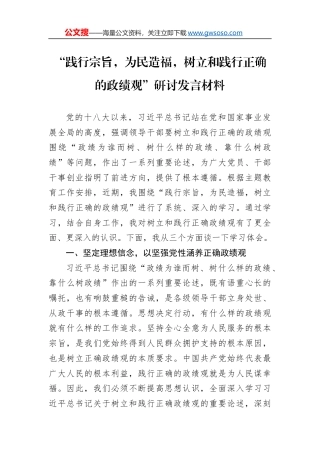 “践行宗旨为民造福树立和践行正确的政绩观”研讨发言材料.docx