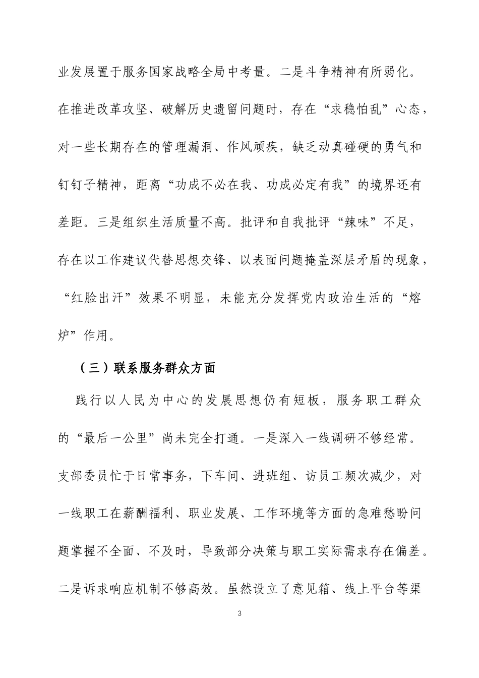 2025年度组织生活会党支部委员个人对照检查发言材料三篇.docx_第3页