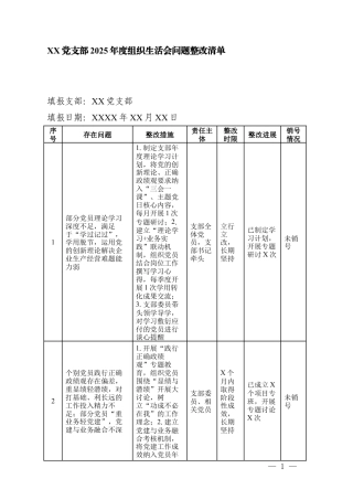 XX党支部2025年度组织生活会问题整改清单+党支部2025年度组织生活会班子整改清单.docx