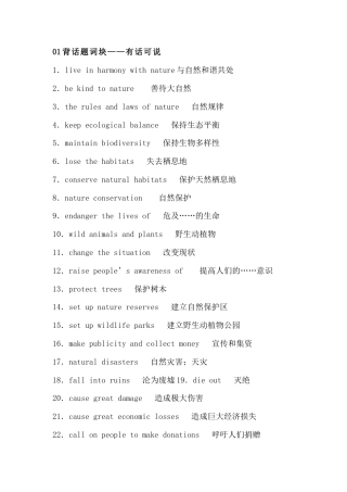 高中英语必备素材​话题复习：人与自然（含词块、佳句、写作模板）.docx