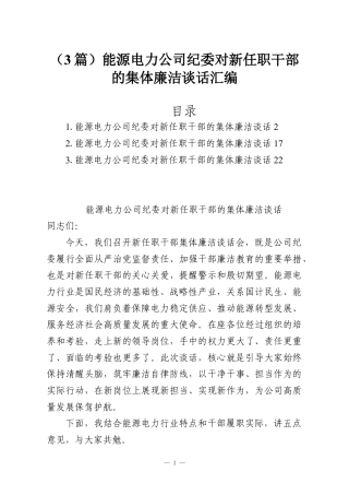 （3篇）能源电力公司纪委对新任职干部的集体廉洁谈话汇编.docx