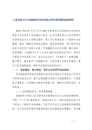 2篇党支部2025年度组织生活会及民主评议党员情况总结报告.docx