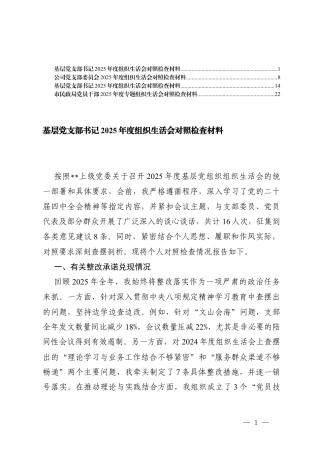 （在学习贯彻党的创新理论五个方面）基层党支部书记2025年度组织生活会对照检查材料.docx