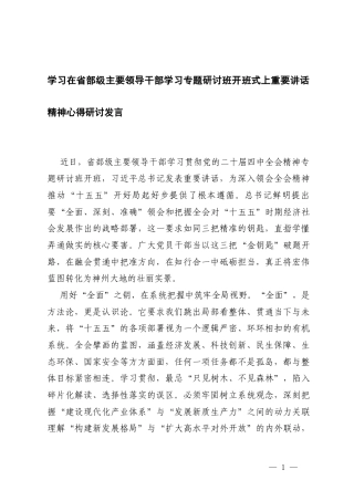 2026年学习在主要领导干部学习专题研讨班开班式上重要讲话精神心得研讨发言.docx