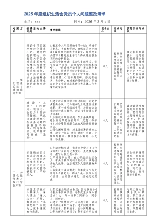 （2份）2025年度组织生活会党员个人问题整改清单.docx