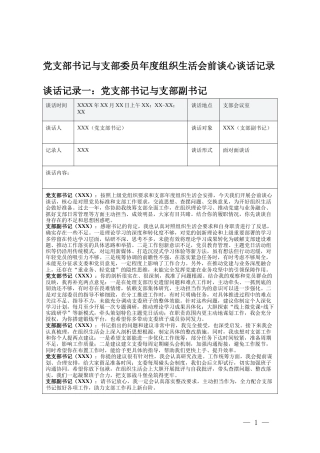 党支部书记与支部委员年度组织生活会前谈心谈话记录（党支部书记与支部副书记、与组织委员、与宣传委员、与纪检委员）.docx