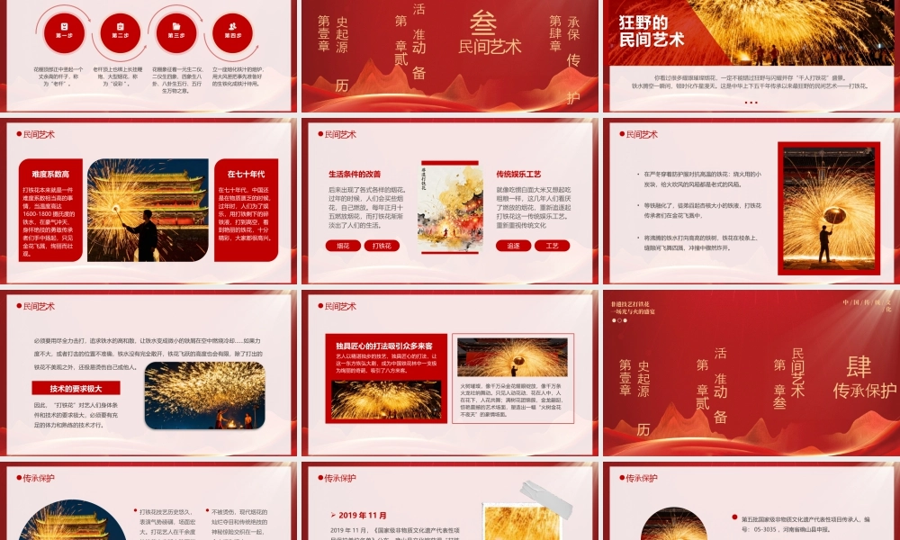 非遗技艺打铁花介绍烘炉入夜熔并铁飞焰照山光明来.pptx