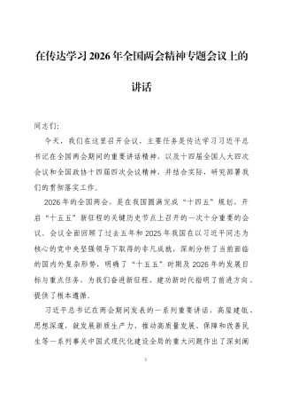 在传达学习2026年全国两会精神专题会议上的讲话2篇.docx
