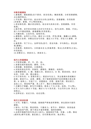 初中语文考试重点题型答题模板.docx