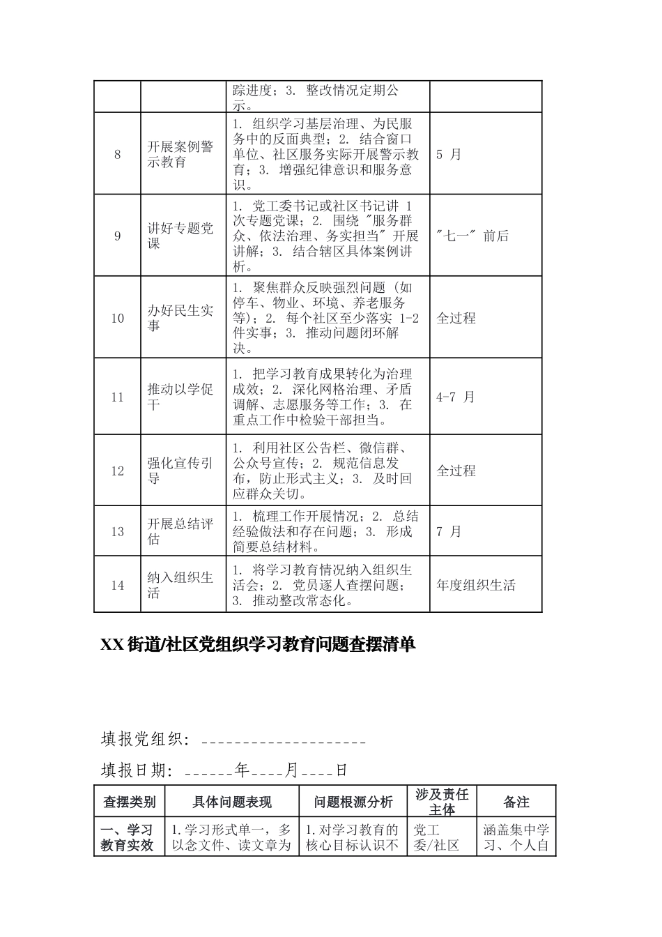 （街道）党组织 2026 年学习教育计划安排表+XX街道党组织学习教育问题查摆清单.docx_第2页