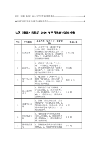 （街道）党组织 2026 年学习教育计划安排表+XX街道党组织学习教育问题查摆清单.docx