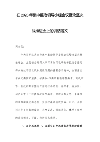 在2026年集中整治领导小组会议暨攻坚决战推进会上的讲话范文.docx