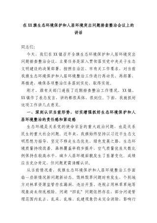 在XX旗生态环境保护和人居环境突出问题排查整治会议上的讲话.docx