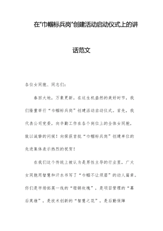 在“巾帼标兵岗”创建活动启动仪式上的讲话范文.docx