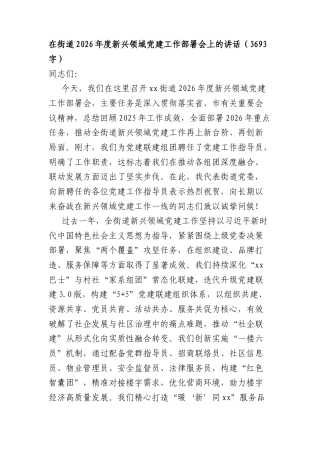 在街道2026年度新兴领域党建工作部署会上的讲话（3693字）.docx