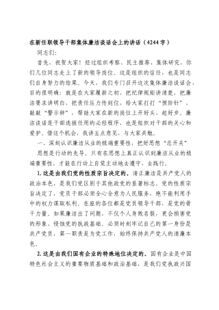 在新任职领导干部集体廉洁谈话会上的讲话（4244字）.docx