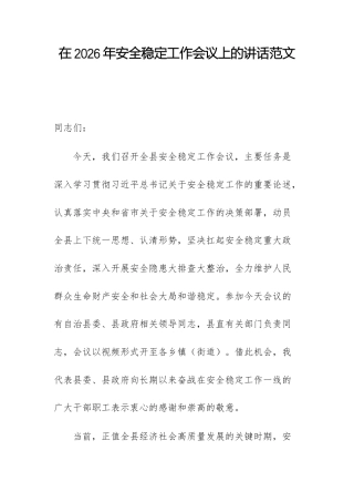 在2026年安全稳定工作会议上的讲话范文.docx