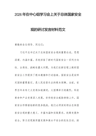2026年在中心组学习会上关于总体国家安全观的研讨发言材料范文.docx