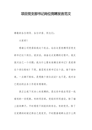 项目党支部书记岗位竞聘发言范文.docx