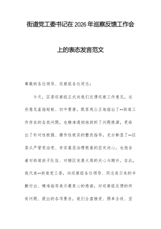 街道党工委书记在2026年巡察反馈工作会上的表态发言范文.docx