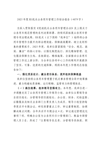 2025年度XX机关公务用车管理工作综合报告（4079字）.doc