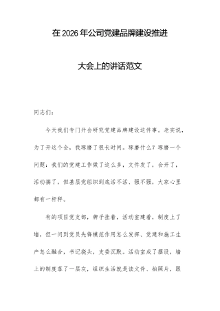 在2026年公司党建品牌建设推进大会上的讲话范文.docx
