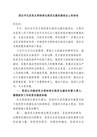 国企书记在党支部标准化规范化建设推进会上的讲话.doc