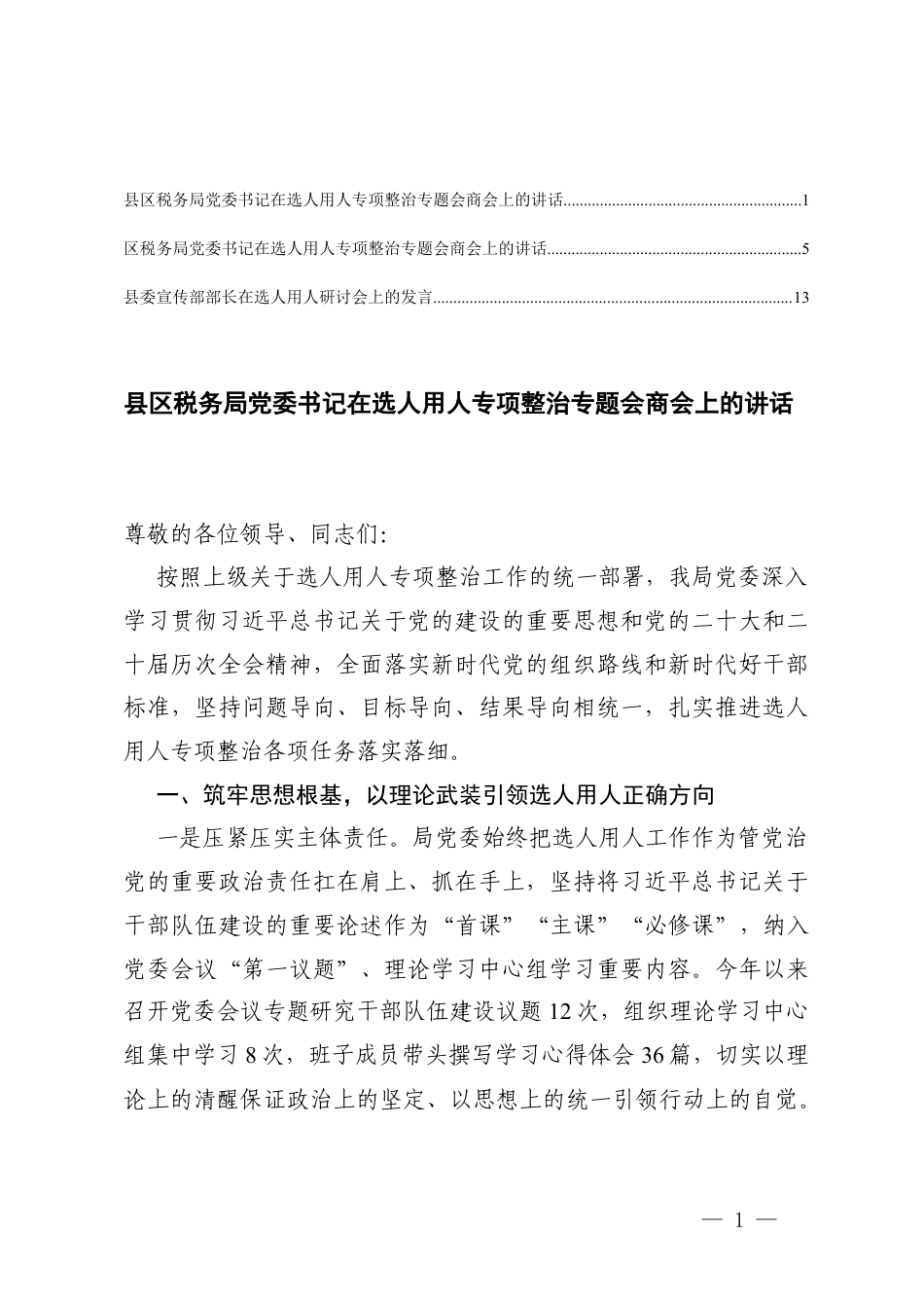 2026年党委书记在选人用人专项整治专题会商会上的讲话.docx_第1页