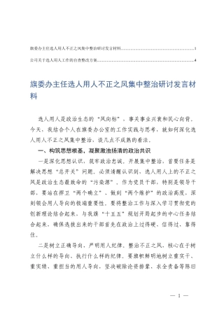 公司关于选人用人工作的自查整改方案、主任选人用人不正之风集中整治研讨发言材料.docx