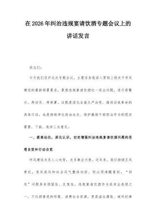 在2026年纠治违规宴请饮酒专题会议上的讲话发言.docx