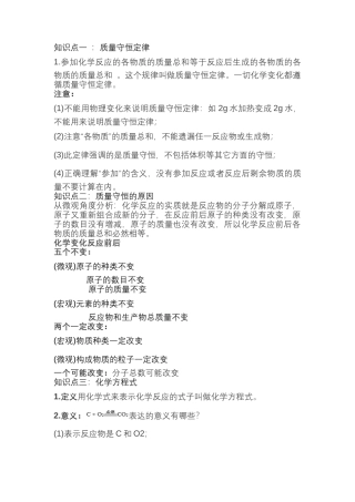 初中化学质量守恒和化学方程式易错知识点.docx
