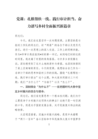 党课：扎根帮扶一线践行审计担当奋力谱写乡村全面振兴新篇章.docx