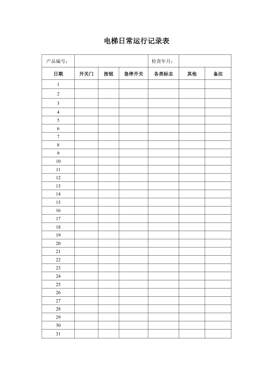 杂物电梯日常运行记录表.docx_第1页
