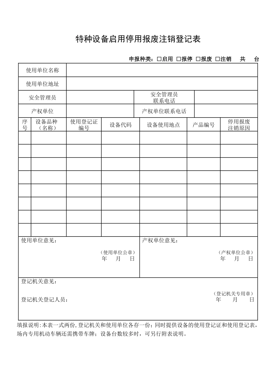 特种设备启用停用报废注销登记表(新) - 副本 - 副本 (1).doc_第1页