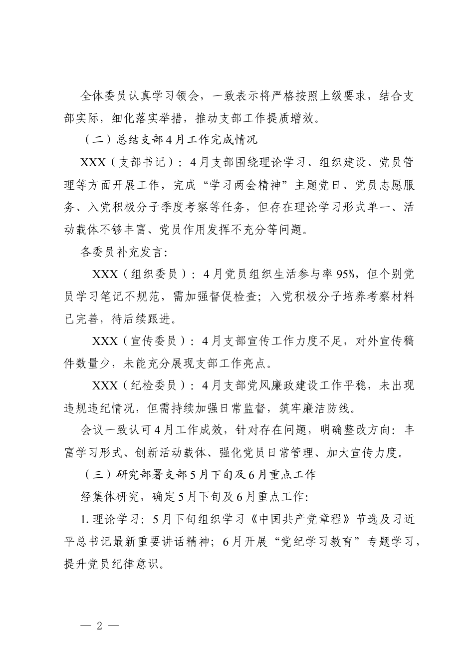 XX党支部2026年5月支部委员会会议记录.docx_第2页