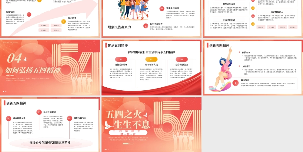 红色简约五四精神教育 .pptx